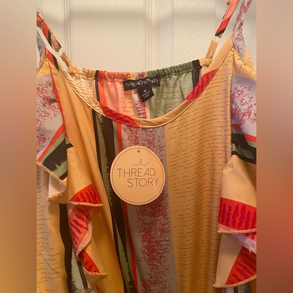 Thread Story Multi-Color Pants Jumpsuit w/ Spaghetti Straps, Pockets, & Ruffles - Picture 3 of 12